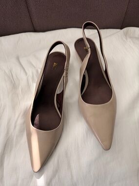 ZARA kitten heel slingback shoes size 38/7.5 taupe gray